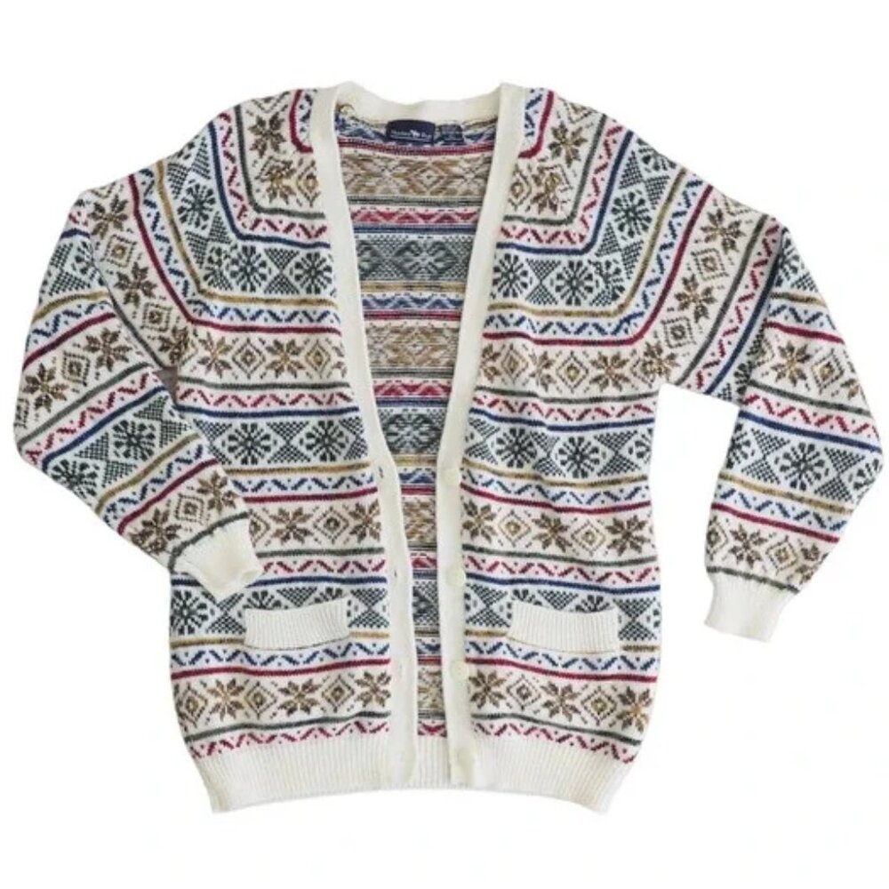 Hunters Run Sz L Knit Cardigan Multicolor Snowflake